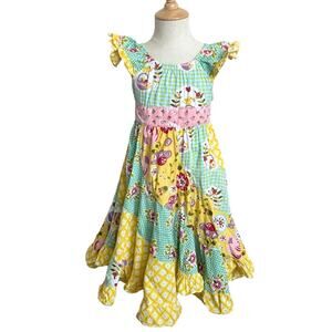 Jelly The Pug Girls Dress Size 5 Patchwork Floral Ruffle Twirl Easter Spring
